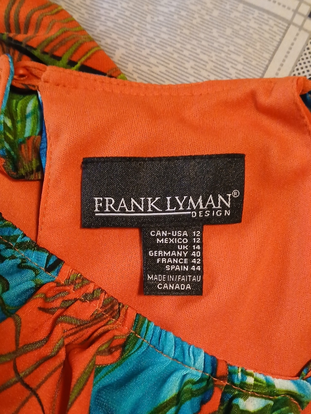 Frank Lyman Design Tropical Orange & Blue Flowing Dress